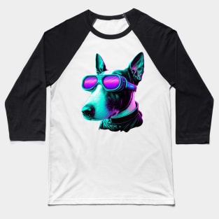 Dog's Face with a Retro Futuristic Aesthetic Baseball T-Shirt